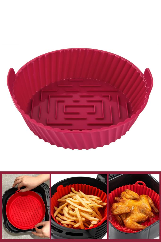 Onikiden Yanmaz Yapışmaz Airfryer Silikon Pişirme Kabı SL099 - Tüm Fritözlerle Uyumlu 20x5cm Fuşya