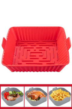 Onikiden Yanmaz Yapışmaz Airfryer Silikon Kare Pişirme Kabı SL101 - Tüm Fritözlerle Uyumlu 20x20cm Kırmızı