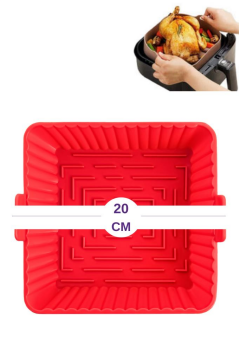 Onikiden Yanmaz Yapışmaz Airfryer Silikon Kare Pişirme Kabı SL101 - Tüm Fritözlerle Uyumlu 20x20cm Kırmızı