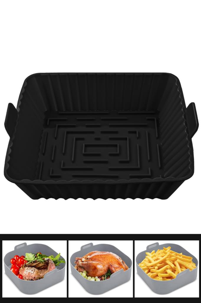 Onikiden Yanmaz Yapışmaz Airfryer Silikon Kare Pişirme Kabı SL101 - Tüm Fritözlerle Uyumlu 20x20cm Siyah