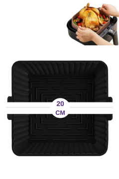 Onikiden Yanmaz Yapışmaz Airfryer Silikon Kare Pişirme Kabı SL101 - Tüm Fritözlerle Uyumlu 20x20cm Siyah