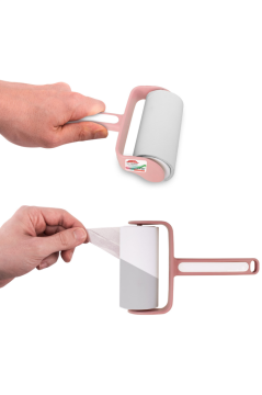 Tüy Toplayıcı ve 6 Adet Yedek Rulo Seti, Kedi Köpek Kıyafet Halı Koltuk Yapışkanlı Rulo Seti Pembe