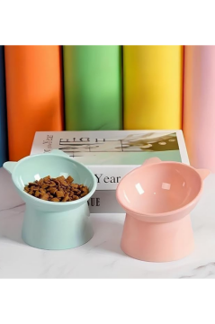 2'li Kedi Köpek Mama ve Su Kabı Seti, Evcil Hayvan Boyun Ve Bıyık Sağlığı İçin Özel Mama ve Su Kabı