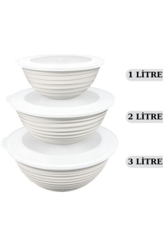 Flora 3 Boy Kapaklı Yuvarlak Kase, Çok Amaçlı Erzak Gıda Saklama Kabı 3’lü Set (3lt, 2lt, 1lt)