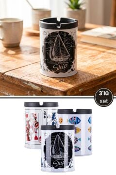 3 Adet Desenli Metal Gövdeli Kokusuz Dumansız Küllük, Koku Hapsetme Özellikli Şık Tasarım