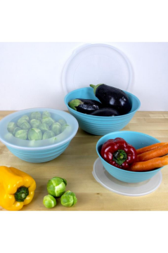 Flora 3 Boy Kapaklı Yuvarlak Kase, Çok Amaçlı Erzak Gıda Saklama Kabı 3’lü Set (3lt, 2lt, 1lt) Turkuaz
