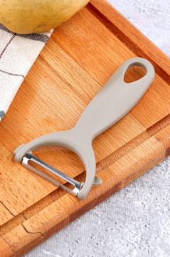 2 Adet Çok Amaçlı Yan ve Sapan Soyacak, Meyve Sebze Paslanmaz Çelik Bıçaklı Soyucu 2’li Set Kahve