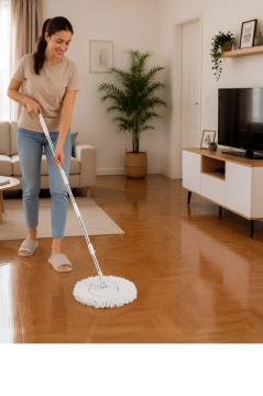 Flora Balerina Döner Başlıklı Mop Sap Seti F181, Saplı Başlıklı Mikrofiber Temizlik Paspası Mavi