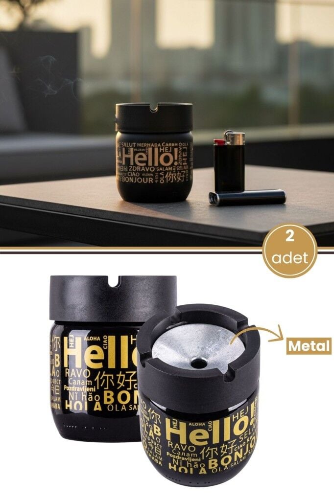 2 Adet Cam Gövdeli Metal Kapaklı Kokusuz Dumansız Küllük, Koku Hapsetme Özellikli Şık Tasarım Siyah