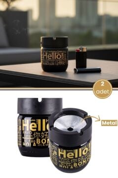 2 Adet Cam Gövdeli Metal Kapaklı Kokusuz Dumansız Küllük, Koku Hapsetme Özellikli Şık Tasarım Siyah