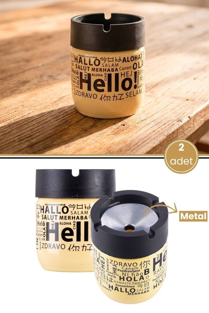 2 Adet Cam Gövdeli Metal Kapaklı Kokusuz Dumansız Küllük, Koku Hapsetme Özellikli Şık Tasarım Sarı