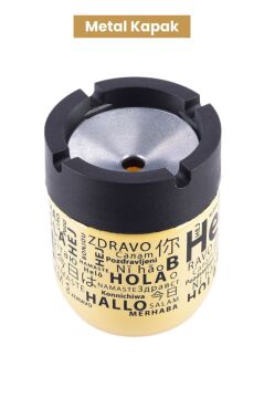 2 Adet Cam Gövdeli Metal Kapaklı Kokusuz Dumansız Küllük, Koku Hapsetme Özellikli Şık Tasarım Sarı