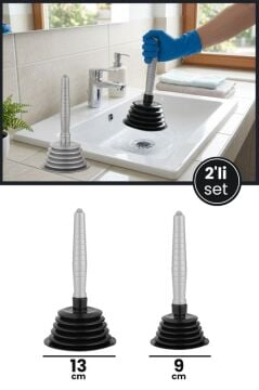 2'li Körüklü Vantuz Pompa Seti, Büyük + Küçük Mutfak Banyo Lavabo Küvet Gider Açıcı El Pompası Siyah