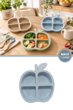 Elma Figürlü 4 Bölmeli Bebek Mama Tabağı, Ek Gıda Beslenme Tabağı Plastik BPA Free