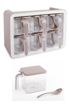 6’lı Baharatlık Seti, Standlı Kaşıklı Kapaklı Yapışkanlı Baharat Erzak Saklama Takımı Kahve