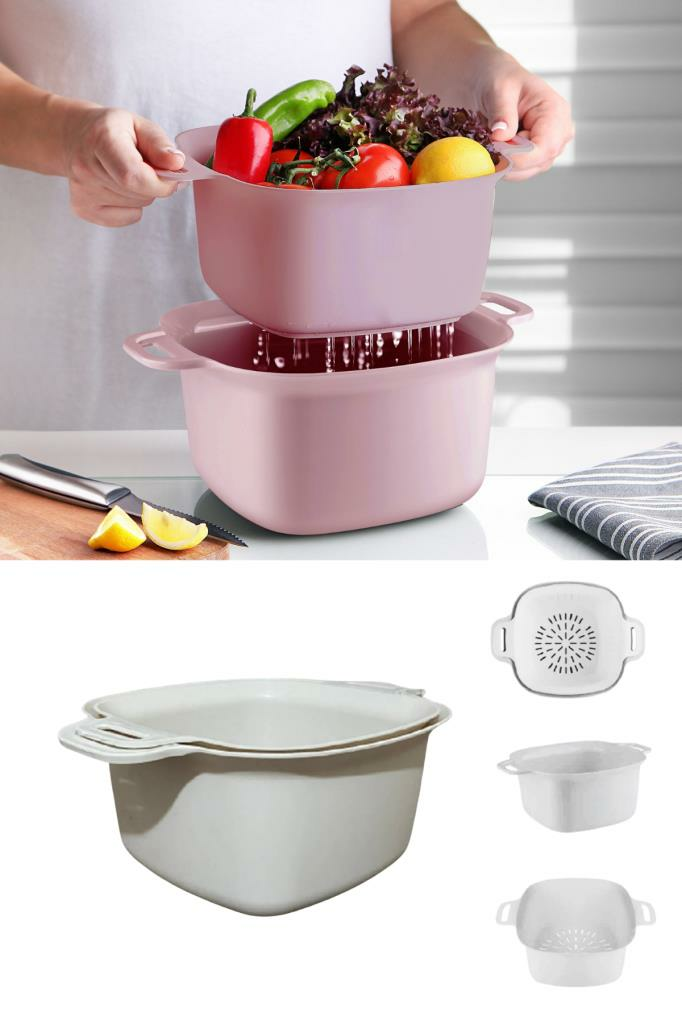 Badyalı Çok Amaçlı Süzgeç, Kulplu Makarna Meyve Sebze Süzgeci ve Karıştırma Kabı Seti 4 Litre