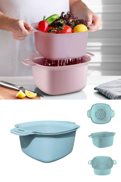 Badyalı Çok Amaçlı Süzgeç, Kulplu Makarna Meyve Sebze Süzgeci ve Karıştırma Kabı Seti 4 Litre