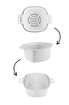 Badyalı Çok Amaçlı Süzgeç, Kulplu Makarna Meyve Sebze Süzgeci ve Karıştırma Kabı Seti 4 Litre Krem