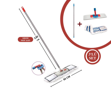 FLORA 3'LÜ MOP SETİ (KROM SAP, MİKROFİBER BEZ, MOP APARATI)