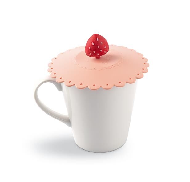 Toz Geçirmez Ve Isı Koruyucu Bardak Kapağı, Çilek Figürlü Silikon Bardak Kapağı SOFT PEMBE