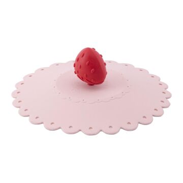 Toz Geçirmez Ve Isı Koruyucu Bardak Kapağı, Çilek Figürlü Silikon Bardak Kapağı SOFT PEMBE