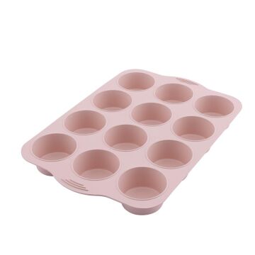 SİLİCOLİFE 12'Lİ SİLİNDİR MUFFİN KALIBI SOFT PEMBE
