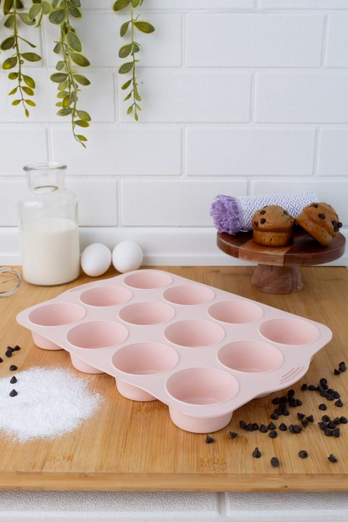 SİLİCOLİFE 12'Lİ SİLİNDİR MUFFİN KALIBI SOFT PEMBE