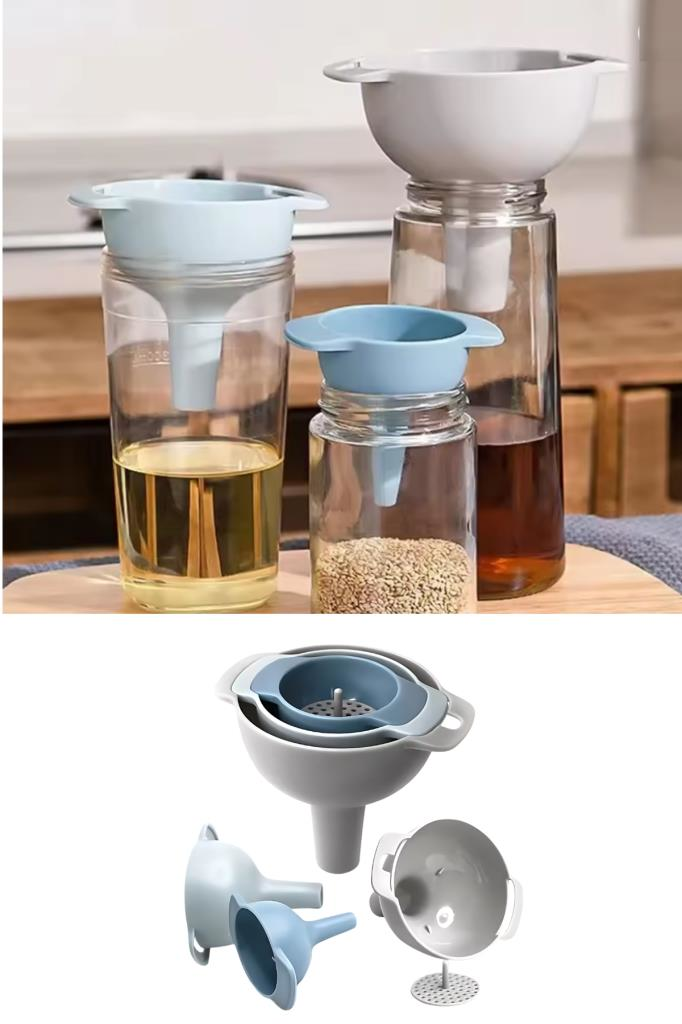 Süzgeçli Huni Seti, Çok Amaçlı Yağlık Sirkelik Huni 4’lü Set (3Boy+Süzgeç)
