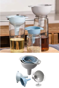 Süzgeçli Huni Seti, Çok Amaçlı Yağlık Sirkelik Huni 4’lü Set (3Boy+Süzgeç)