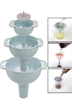 Süzgeçli Huni Seti, Çok Amaçlı Yağlık Sirkelik Huni 4’lü Set (3Boy+Süzgeç)