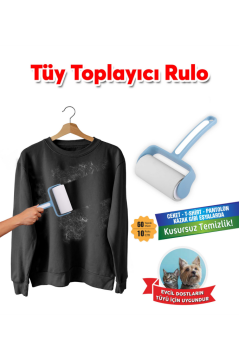 Tüy Toplayıcı + 12 Adet Rulo 720 Yaprak, Kedi Köpek Tüyü Elbise Kanepe Araba Koltuğu Yapışkanlı Rulo