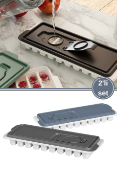 2 Adet Kapaklı Çubuk Bölmeli Buzluk, 10 Bölmeli Çubuk Model Çikolata ve Buz Kalıbı 2’li Set