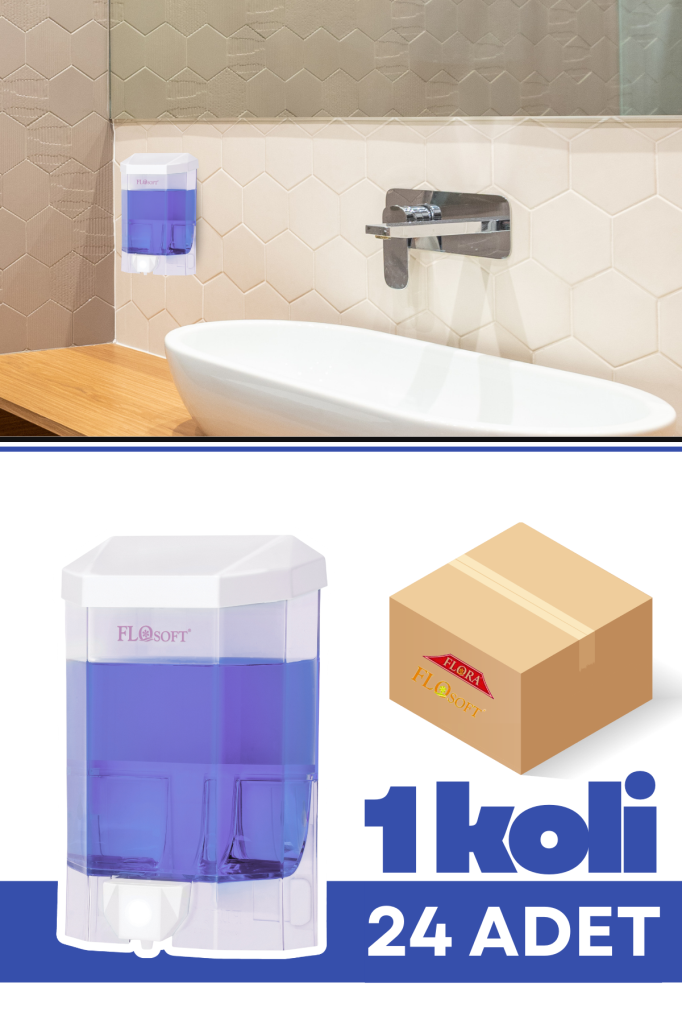 Flosoft F032 Eko Sıvı Sabunluk 500 ml 24 Adet, Duvara Monte Şeffaf Hazneli Sabun Dispenseri 1 Koli=24 adet