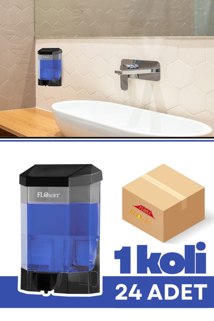 Flosoft F032S Eko Sıvı Sabunluk 500 ml Siyah 24 Adet, Duvara Monte Şeffaf Hazneli Sabun Dispenseri 1 Koli=24 adet