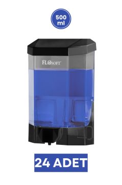Flosoft F032S Eko Sıvı Sabunluk 500 ml Siyah 24 Adet, Duvara Monte Şeffaf Hazneli Sabun Dispenseri 1 Koli=24 adet