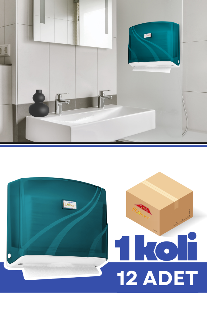 Flosoft F177 200’lü Z Katlamalı Kağıt Havlu Dispenseri 12 Adet Mavi, 200 Kağıt Kapasiteli Duvara Monte Hijyenik Havluluk 1 Koli=12 Adet