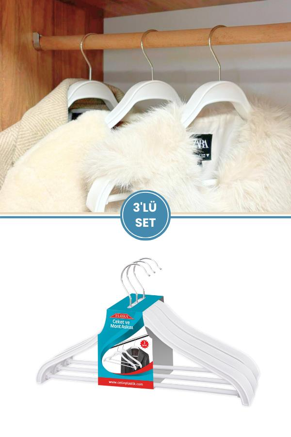 Takım Elbise, Ceket, Mont Askısı Barlı Döner Başlıklı 3'lü Set Beyaz