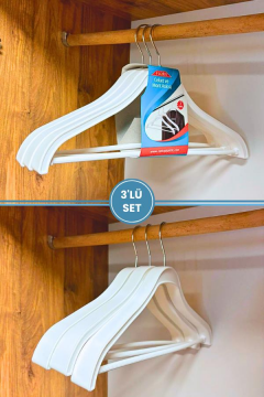 Takım Elbise, Ceket, Mont Askısı Barlı Döner Başlıklı 3'lü Set Beyaz