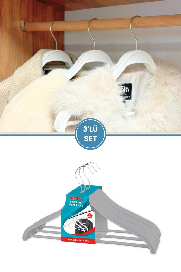 Takım Elbise, Ceket, Mont Askısı Barlı Döner Başlıklı 3'lü Set Gri