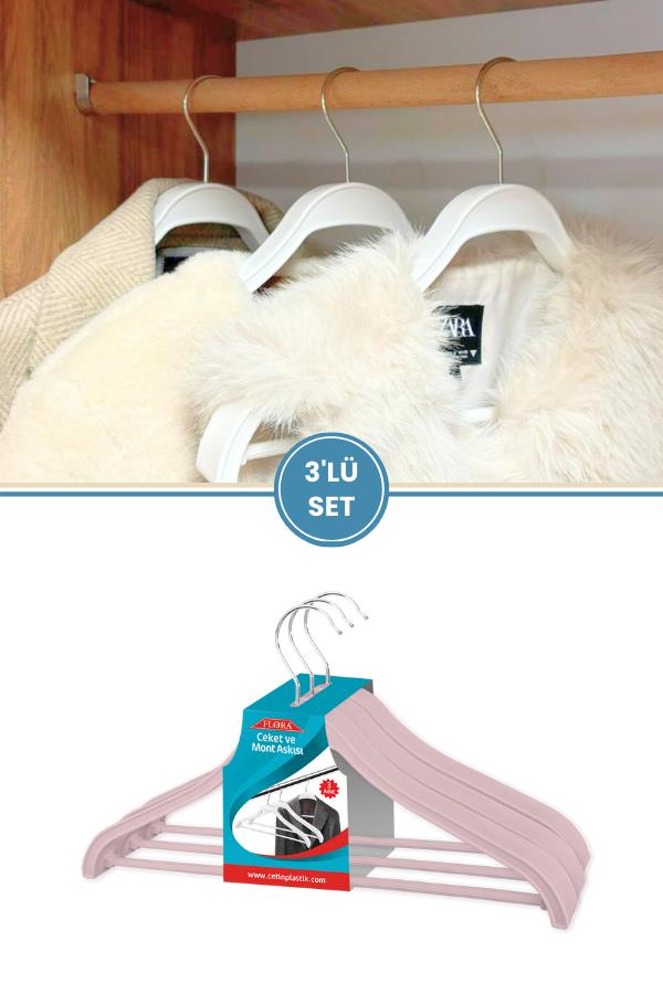 Takım Elbise, Ceket, Mont Askısı Barlı Döner Başlıklı 3'lü Set Pembe