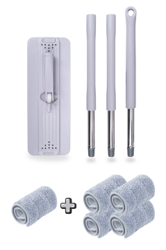 Trio Tablet Mop Seti 14 Lt Gri, 3 Hazneli Yıkama Durulama Kurulama Temizlik Seti + 4 Mikrofiber Mop