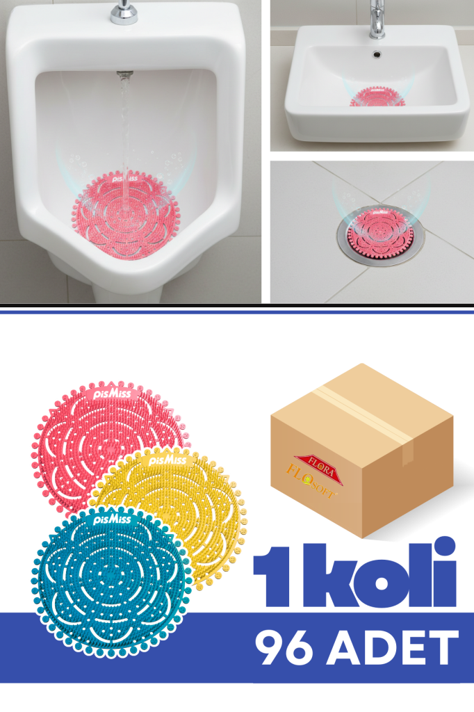 Flosoft F269Y PisMiss Yuvarlak Koku Giderici, Pisuvar Lavabo Banyo Gider Süzgeci Kir Leke Tutmaz 30 Gün Etkili 1 Koli=96 Adet