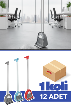 Flora F019 Büyük Hazneli Süpürgeli Faraş Seti 12 Adet, Uzun Saplı Eğilmeden Temizlik Aparatı 1 Koli=12 Adet
