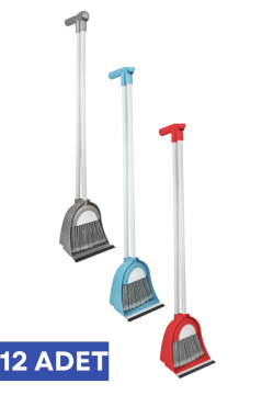 Flora F019 Büyük Hazneli Süpürgeli Faraş Seti 12 Adet, Uzun Saplı Eğilmeden Temizlik Aparatı 1 Koli=12 Adet