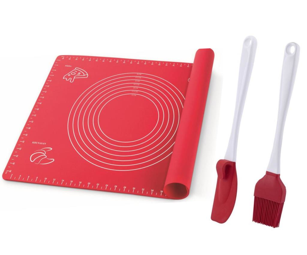 Silicolife Ölçülü Silikon Hamur Açma Matı 40x50cm, Silikon Spatula, Silikon Fırça