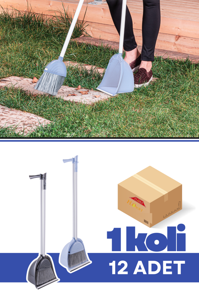 Flora F117 Hazneli Süpürgeli Faraş Seti 12 Adet, Uzun Saplı Eğilmeden Temizlik Aparatı 1 Koli=12 Adet