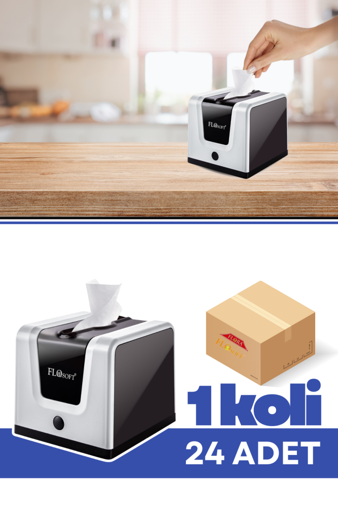 Flosoft F290B Modern Peçetelik Beyaz 24 Adet, Şık Tasarım Tekli Çekim Masa Üstü Peçete Dispenseri 1 Koli=24 Adet