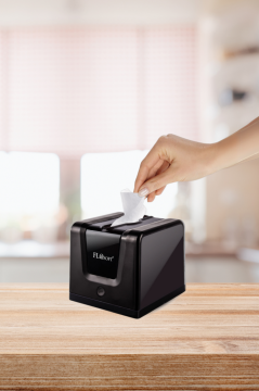 Flosoft F290S Modern Peçetelik Siyah 24 Adet, Şık Tasarım Tekli Çekim Masa Üstü Peçete Dispenseri 1 Koli=24 Adet