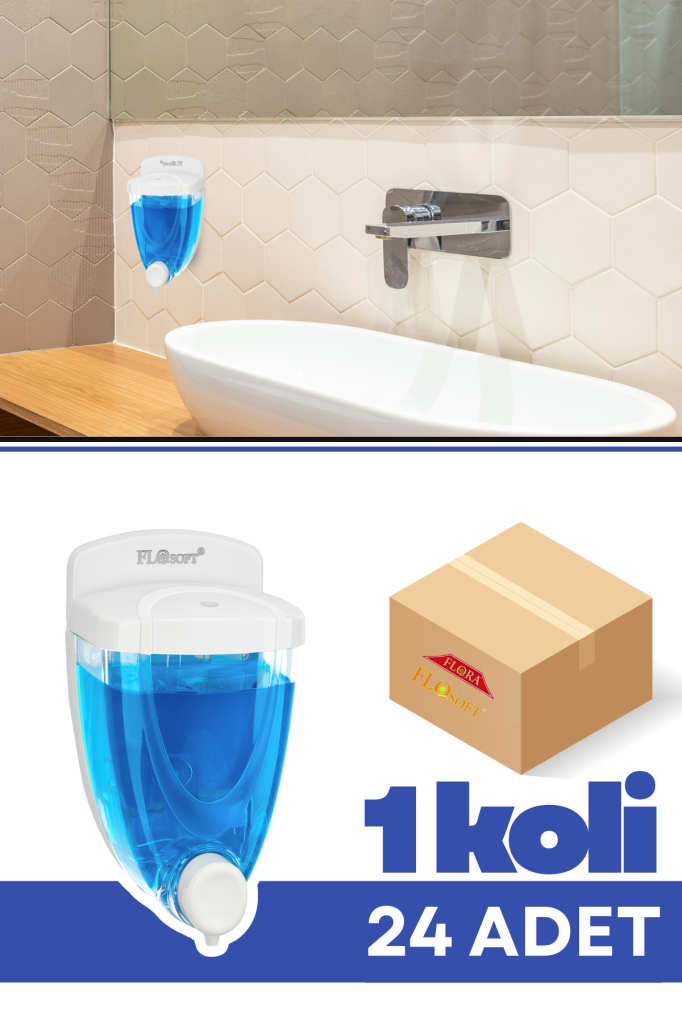 Flosoft F015 Sıvı Sabunluk 350 ml 24 Adet, Şeffaf Hazneli Duvara Monte Sabun Dispenseri 1 Koli=24 Adet