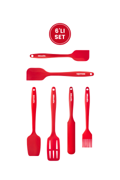 Silikon Mutfak Seti 6’lı, Isıya Dayanıklı Yanmaz Yapışmaz Silikon Spatula Seti 6 Parça Kırmızı